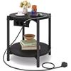 IRONCK Tavolino, Tavolino Rotondo con Multipresa, piccolo tavolino da divano, Tavolino Salotto 2 Ripiani, porta USB e tipo C, Comodino per camera da letto Balcone Patio (Nero, 1 pezzo)