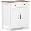 GIANTEX Credenza da Cucina in Stile Rustico con 5 Ripiani Regolabili, Mobile Buffet con 1 Cassetto e 2 Ante, Mobile in Legno Autoportante per Sala da Pranzo e Salotto, Bianco e Naturale
