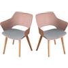 JZGORC Set di 2 Sedie da Pranzo Scandinave, Sedia da Pranzo in Stile Nordico con Braccioli, Gambe in Faggio, Sedia da Cucina Imbottita in Plaid di Lino - Rosa