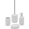 Inbagno Set Bagno Accessori Completo - 4 Pezzi, Kit Accessori appoggio Bianco, Include Dispenser, portaspazzolini, portasapone e scopino WC, Linea Cup