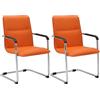 CLP Set di 2 sedie a sbalzo con braccioli Seattle, sedie da Pranzo Moderne rivestite in Similpelle, Telaio Cromato, Colore:Arancione