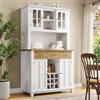 Witimisy Armadio da cucina, vetrina, armadietto a buffet con ripiani regolabili, credenza con illuminazione a LED, 106 x 40 x 179,5 cm (bianco + colore naturale)