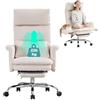 UEV Sedia Ergonomica con Braccioli Reversibili 90°-190°, Alta e Grande, Poltrona Ufficio Ergonomica con Poggiatesta Regolabile e Poggiapiedi Retrattile, Sedia da Scrivania, 70 x 65 x 116-123 cm, Beige