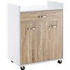 HOMCOM Carrello da Cucina Portavivande per Microonde con Cassetto e Armadietto, Isola per Cucina in Legno con 4 Ruote e Ripiano Regolabile, 60x40x77 cm, Rovere