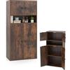 KOMFOTTEU Libreria Verticale a 3 Ripiani, Libreria Chiusa con Ante e Ripiano Aperto, Mobile Soggiorno con Ripiano Regolabile a 5 Livelli, per Studio, Camera da Letto, Bagno, 54 x 30 x 111 cm (Marrone)
