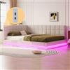 Trdlpyn Divano Letto 160x200 con Striscia Luminosa a LED e Presa USB, Letto imbottito con Rete a doghe, Divano letto matrimoniale, Letto ospiti in Lino, Beige