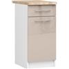 AKORD | Armadio da Cucina con Piano di Lavoro - Oliwia S40 | Mobiletto Base con Anta, Cassetto e 2 Ripiani | Mobile Ingresso | Credenza | Penisola | Armadietto | 46x40x85 cm | Bianco|Cappuccino lucido