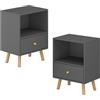 [en.casa] Set di 2 Comodini Moderni con Cassetto e Scomparto Aperto Tavolini Laterali per Divano Mobiletto da Notte Design Minimalista Scandinavo 54 x 40 x 30 cm Grigio Scuro