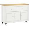 HOMCOM Credenza Cucina Buffet Moderna con 2 Cassetti e 3 Ante Soft Close, Mobile Cucina con Ripiano Regolabile, Madia Cucina per Soggiorno e Ingresso in Legno, 117x35x80 cm, Bianco