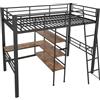 Azkoeesy Letto Singolo a Soppalco con Scrivania, Scala Inclinata Salvaspazio e Libreria a 3 Ripiani, Struttura in Metallo Stabile, 90x200 cm, Colore Nero, per Ragazzi e Adulti