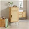 [en.casa] Mobile da Terra con Cassetto e Anta Armadio da Bagno con 2 Vani Scomparti Chiusi Mobile Contenitore per Cucina Ingresso 92 x 40 x 30 cm Effetto Rovere/Rattan/Nero