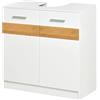 kleankin Mobile Sotto Lavabo Bagno Inserto in Bambù, Mobiletto Bagno Sottolavandino con Antine in Legno Bianco, 60x30x60.5cm