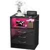Wohenster Comodini Camera da Letto Con Stazione di Ricarica, Comodino Nero16 Colori LED Regolabile, Presa e Porta USB, 3 Cassetti e 1 Vano a Giorno, 60x45x35cm Credenza Soggiorno Moderno