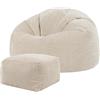 icon Classico Poltrona Sacco con Poggiapiedi, Beige, Velluto a Coste, Pouf Poltrona con Riempimento Incluso, Pouf Sacco, Camera da Letto, Soggiorno, Mobili Soggiorno