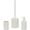 Inbagno Set Accessori Bagno 3 Pezzi in Ceramica Bianco cannettato, Dispenser Sapone portaspazzolini e portascopino Soft Touch, Spring