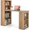 GYMAX Scrivania per Computer Reversibile da 121,5cm con 6 Ripiani, Scrivania con Libreria a Muro, Scrivania Moderna da Studio con Libreria per Casa e Ufficio, Design Salvaspazio (Natuale)