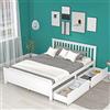 SUKY Letto in legno, letto matrimoniale (140 x 200 cm), letto per ragazzi, letto per adulti, con cassetti per la conservazione, telaio in legno di pino, bianco