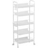 funrautz Carrello portaoggetti a 5 ripiani, per bagno, cucina, orgainser su ruote, cestino rimovibile in rete metallica per frutta e verdura, ripiani per ripostiglio, bianco