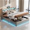 MOTUZP Letto matrimoniale imbottito, Letto Imbottito 160 x 200 cm, Struttura letto con illuminazione a LED e ricarica USB, Comodino con contenitore, velluto (grigio)