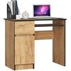 Home Collective Tavolino porta computer tavolo da ufficio con ripiano allungabile per tastiera, piano in laminato con bordo ABS, con 1 cassetto e 1 anta a sinistra, 90 x 50 x 77 cm, rovere