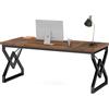 Tribesigns Scrivania da ufficio con piano in legno extra ispessito e struttura in metallo, grande scrivania per computer da 160 cm, scrivania da studio per casa e ufficio, marrone rustico
