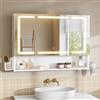 FORABAMB Specchio Bagno a Tre Porte con Illuminazione LED a Tre Colori, Specchiera Bagno con Multipresa con Porte USB Integrata, Mobiletto Bagno con Specchio e Ripiano Regolabile, 80x16x60 cm, Bianco