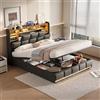 Yeutre Letto con Contenitore 160x200 a LED, Letto per 2 Persone con Contenitore Idraulico e Testiera Imbottita, Letti 160 x 200 con Sommier a Doghe in Legno, senza Materasso, PU (Nero 2, 160 x 200 cm)