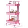GYMAX Carrello Portaoggetti con Ruote, 3 Cassetti, Carrellino Organizzatore Salvaspazio, per Uffici, Parrucchieri, Studio, Soggiorno, 42x35x87cm (Rosa)