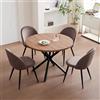 GrandCA HOME Set Tavolo e Sedie da Pranzo, Tavolo Rotondo da 100 cm e 4 Sedie in Velluto Nordico, Adatto a Soggiorno, Sala da Pranzo e Cucina (Venature in Legno Scuro + Marrone)