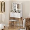 YU YUSING Toletta da Trucco con Specchio e Luci, Tavolo da Trucco Moderno | con Sgabello, 3 Cassetti e 5 Ripiani, Postazione 60cm, Vanity Desk for Makeup, Camera da Letto Soggiorno, Bianco