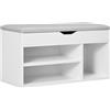 HOMCOM Scarpiera Salvaspazio da Ingresso Imbottita, Mobile da Ingresso con Scarpiera, con 3 Scomparti, Seduta in Pelle PU, per Soggiorno e Corridoio, 80x30x43 cm, Bianco