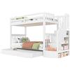 Azkoeesy Letto a Castello 3 posti con Letto estraibile, Scaletta Reversibile con Spazio di Archiviazione, Parapetto Sicurezza, Design Modulare, Adolescenti e Adulti, 90x200 + 90x190 cm in Pino Bianco