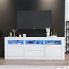 KOMHTOM Mobiletto tv con LED Mobiletto bianco soggiorno salotto con 2 cassetti e ante Credenza bassa Moderno (Bianco, 160 x 35 x 60 cm)