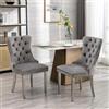 PLLBIKK Sedie da sala da pranzo in set da 2 pezzi, moderne Tufted Dining Chairs in legno massello con imbottitura in velluto, gambe cromate in acciaio inox e rifiniture per nail head, grigio-argento