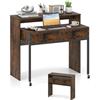 COSTWAY Scrivania per Computer, Tavolo Salvaspazio Retrattile con Cassetti e Ruote Universali Bloccabili, 100 x 63 x 88 cm, Desk Gaming per Ufficio, Soggiorno e Camera da Letto (Marrone)