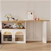 Wiuzo Tavolo da bar allungabile con spazio di archiviazione, tavolino girevole da bistrot, tavolo da cucina, con striscia luminosa a LED lunga 1 m (colore luce regolabile), bianco, 138-193 x 39 x 105