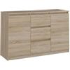 CDF Cassettiera Bassa con 2 Ante e 3 Cassetti Mobile Buffet Basso per Soggiorno e Camera Mobile Multiuso Moderno 120 x 40 x 75 cm - Rovere Sonoma