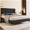 Merax - Letto matrimoniale imbottito con spazio di stoccaggio sotto e rete a doghe, 140 x 200 cm, struttura imbottita con testiera in velluto, per adulti e ragazzi, senza materasso, colore nero