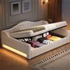 Trdlpyn Divano Letto Imbottito 140x200cm, Letto Matrimoniale con illuminazione a LED e Contenitore Idraulico, Rete a doghe, Sofa Bed Beige(Senza materasso)