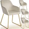 tectake® set di 4 sedie in velluto per sala da pranzo, poltrona elegante, sedia imbottita con schienale, poltroncina di design, per soggiorno, cucina, ufficio, gambe in metallo, 4 sedie - Crema/Oro