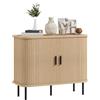 HOMCOM Mid-Century Modern Sideboard Armadio Gambe Acciaio Quercia | Porte Scorrevoli a Tamburo con Lamelle, Armadio da Cucina