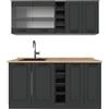 Vicco Cucina completa R-Line, Casa di campagna antracite/antracite, 160 cm, PL Rovere, adatto per l'espansione individuale con moduli aggiuntivi