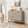 [en.casa] Comò con Anta e 3 Cassetti Armadio Basso Mobile Contenitore per Soggiorno Ingresso con Telaio in Metallo 75 x 100 x 35 cm Nero/Effetto Cemento Chiaro