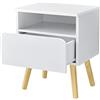 [en.casa] Comodino con Cassetto e Vano Portaoggetti per Camera da Letto 50x40x34 cm Tavolino Laterale con Gambe in Legno di Pino per Soggiorno Ingresso Corridoio - Bianco