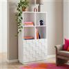 [en.casa] Comò Alto con 2 Ante Decorative 3D Credenza Mobile Contenitore con 4 Ripiani Aperti e 4 Vani Chiusi Armadio per Soggiorno Sala da Pranzo Ingresso 118 x 64 x 30 cm - Bianco