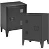 [en.casa] Set di 2 Comodini in Acciaio con Scomparto Chiuso con Anta Tavolino Laterale Mobiletto Notturno con Maniglia a Destra Sinistra Ingresso Ufficio 57 x 40 x 30 cm - Nero