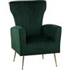 Totò Piccinni Poltrona CASTEL in Velluto imbottita con Gambe in metallo finitura oro design Vintage (Verde Scuro OTTANIO)