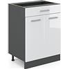 Vicco mobiletto base per cucina R-line, Bianco lucido/Antracite, 60 cm con cassetto, senza piano di lavoro