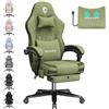 Douxlife Sedia Gaming in tessuto con Cuscino Lombare Massaggiante, Ergonomica Sedia da Ufficio con Cuscino Primaverile, Poggiapiedi, Portata 158kg, Verde Scuro