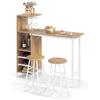 RELAX4LIFE Set di Tavolo con 2 Sedie con Porta Bottiglie da Vino, Portacalici, 4 Ripiani, Salvaspazio, Per Balcone, Cucina, Soggiorno, in Legno e Metallo,120 x 40 x 121,5 cm (Naturale)